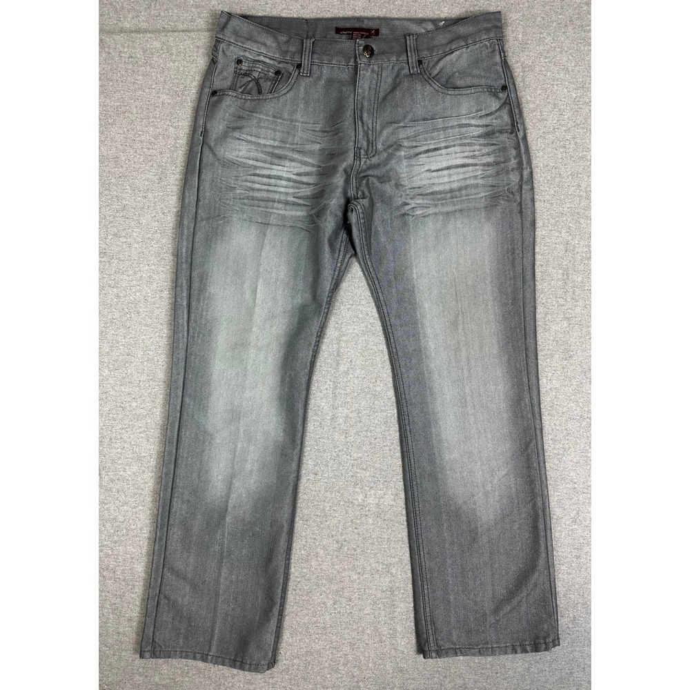 Vintage Y2K Old Skool Jeans Mens 36x31 Silver Grey Metal Sheen Wash Straight Leg